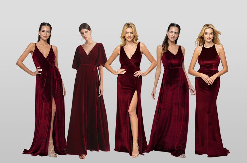 Burgundy velvet bridesmaid dresses on sale