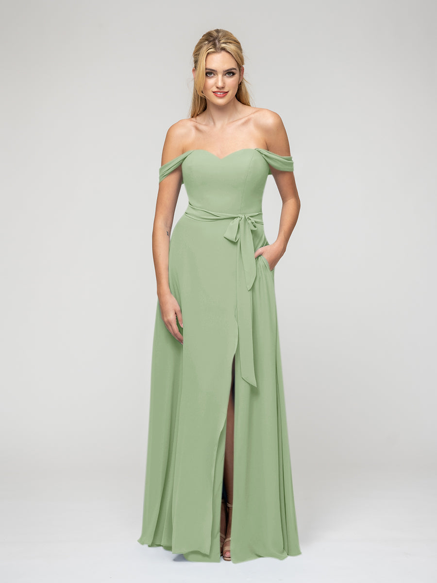 Off the shoulder hot sale chiffon bridesmaids dresses