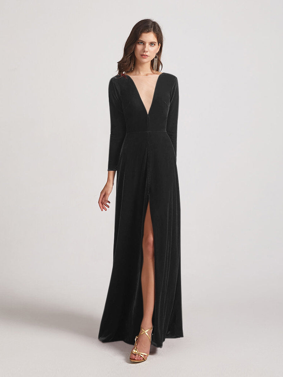 Long sleeve v neck maxi outlet dress