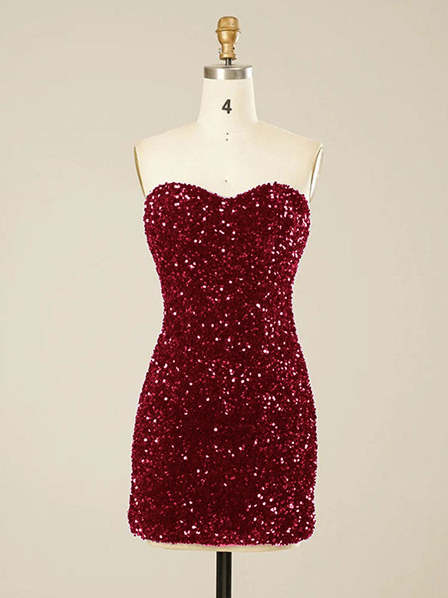 Sheath Sweetheart Sleeveless Short Velvet Sequin Prom Dress