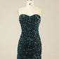 Sheath Sweetheart Sleeveless Short Velvet Sequin Prom Dress