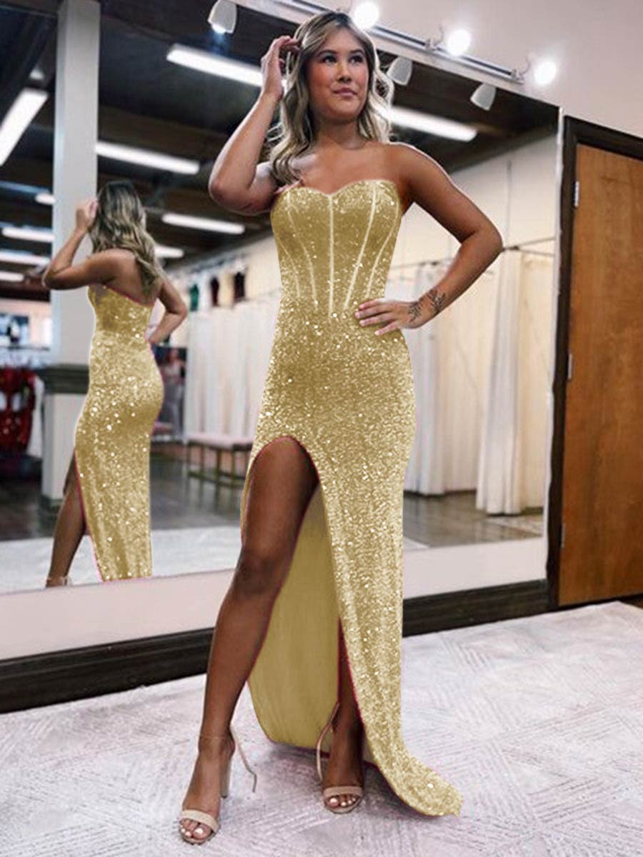 Gold slit dress hotsell