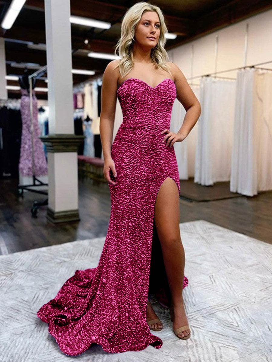 A Line Sweetheart Sleeveless Long Court Train Velvet Sequin Prom Dress