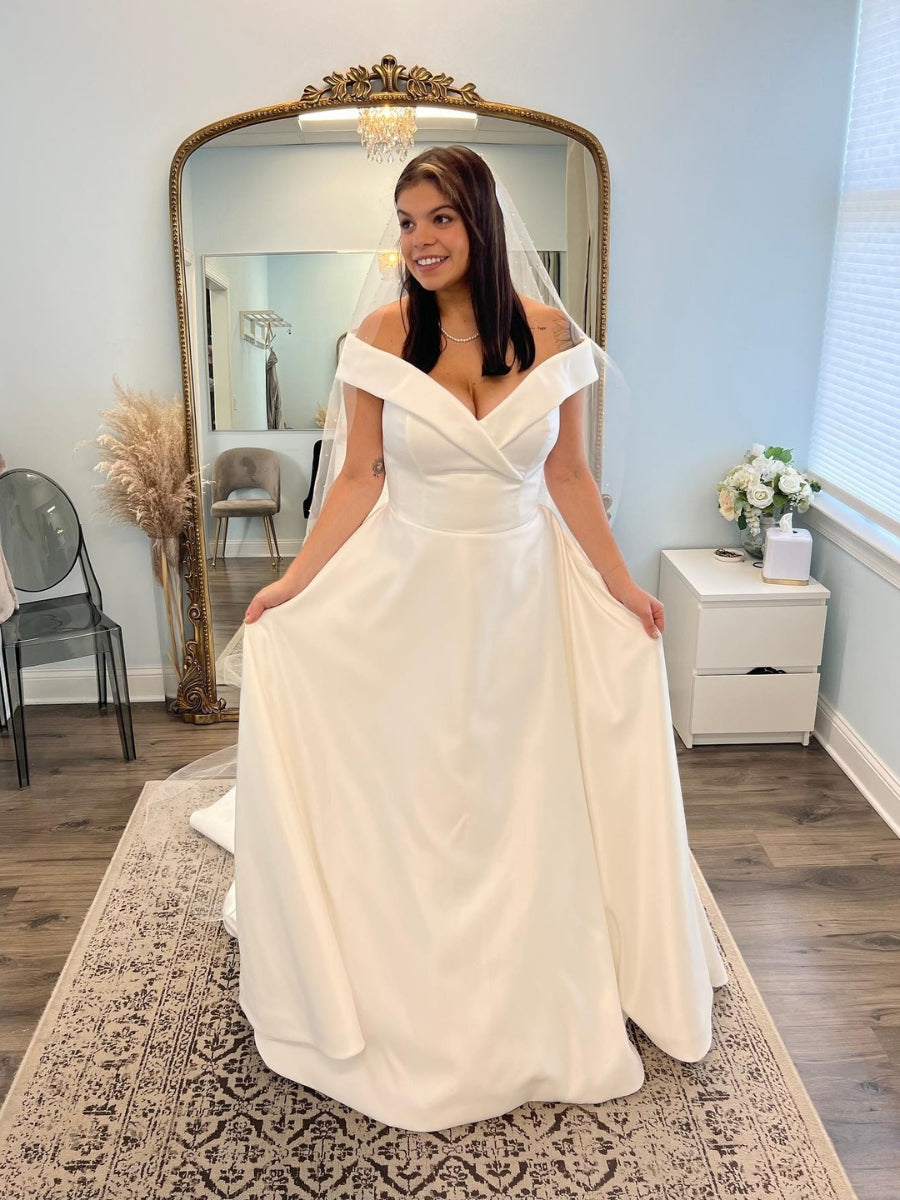 Off The Shoulder Satin Sweetheart A Line Wedding Dresses Yelure UK