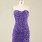 Sheath Sweetheart Sleeveless Short Velvet Sequin Prom Dress