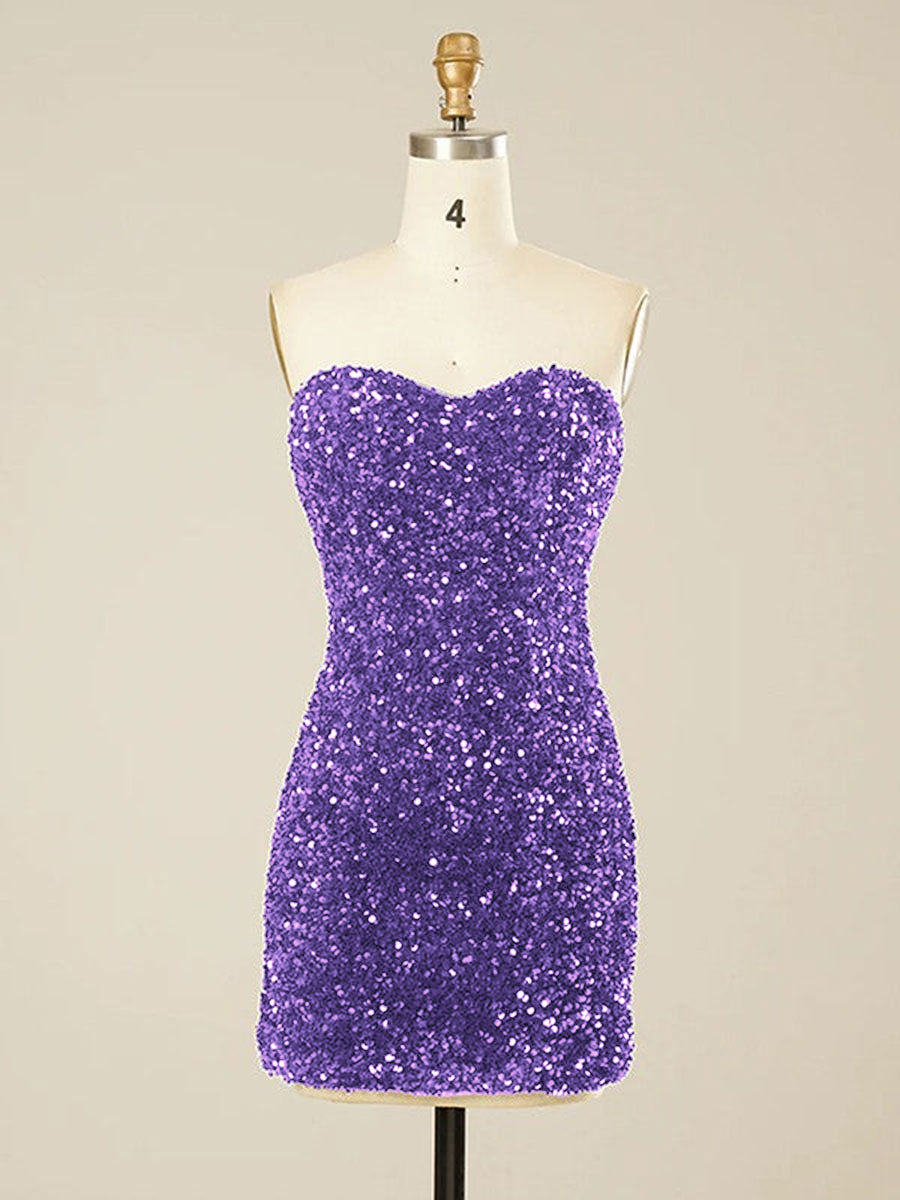 Sheath Sweetheart Sleeveless Short Velvet Sequin Prom Dress