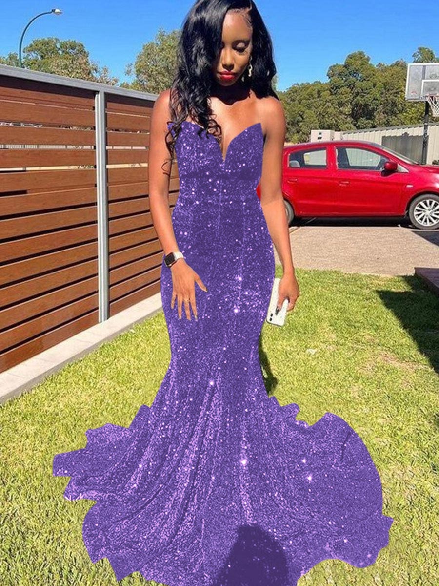 Dark purple best sale mermaid prom dress