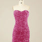 Sheath Sweetheart Sleeveless Short Velvet Sequin Prom Dress