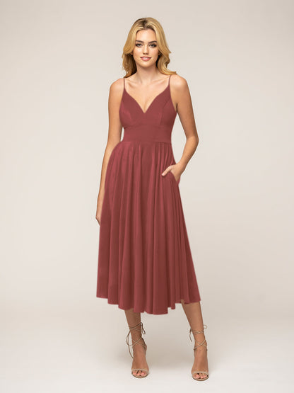 Spaghetti Strap A Line Velvet Midi Dress