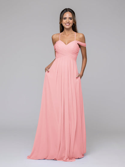 Chiffon Sweetheart Cold Shoulder Crisscross Back Bridesmaid Dresses