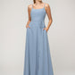  A Line Scoop Neckline Chiffon Slit Belt Bridesmaid Dresses