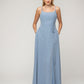  A Line Scoop Neckline Chiffon Slit Belt Bridesmaid Dresses