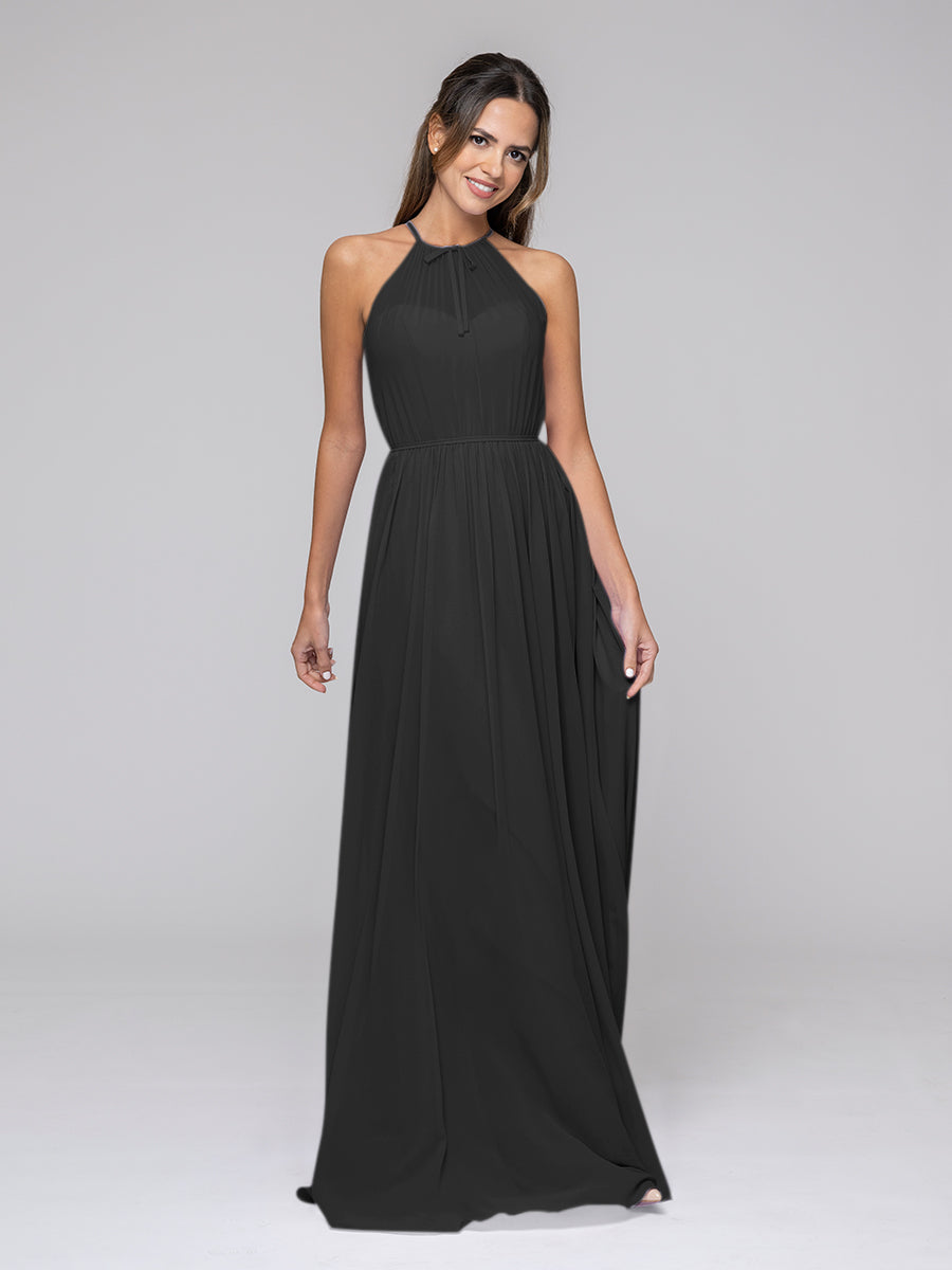 Black chiffon halter dress hotsell