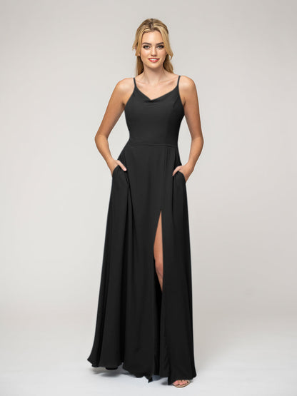 Cowl Neckline Chiffon Spaghetti Straps Bridesmaid Dresses