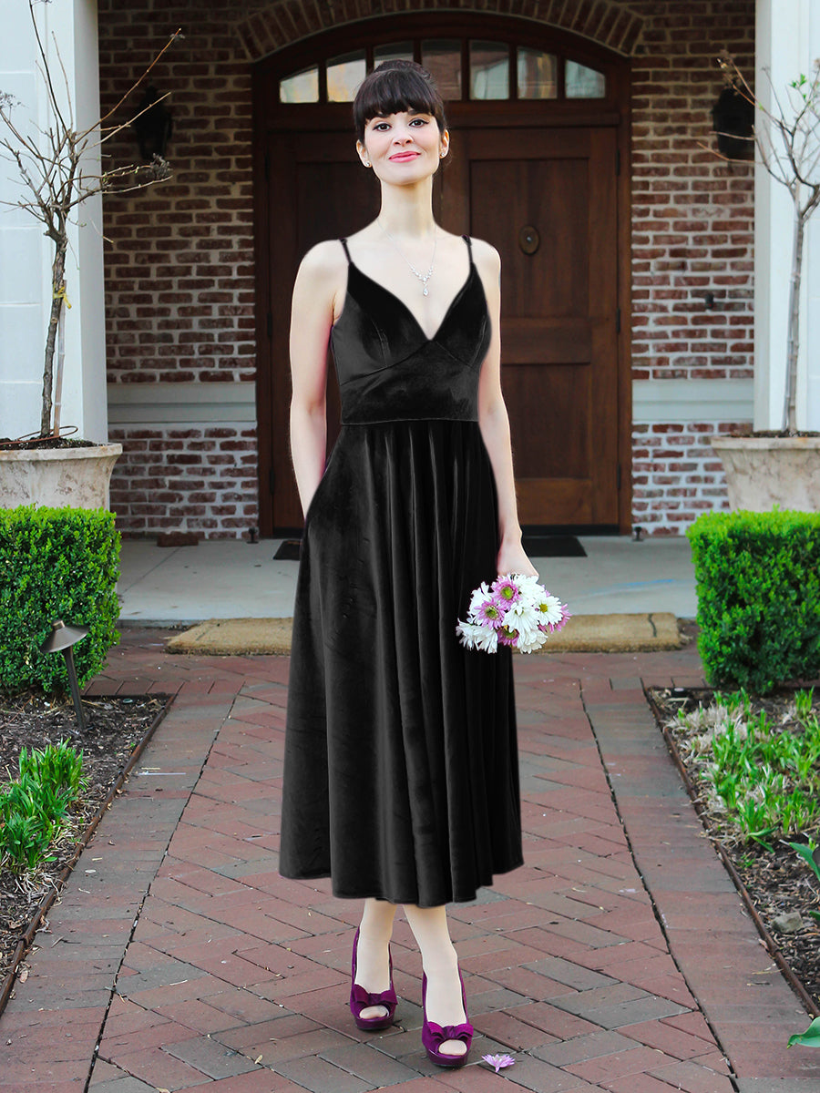 Black knee store length bridesmaid dress