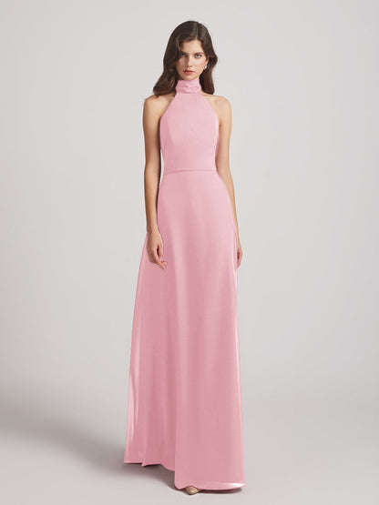 High Neck Chiffon Bridesmaid Dresses With Ribbons