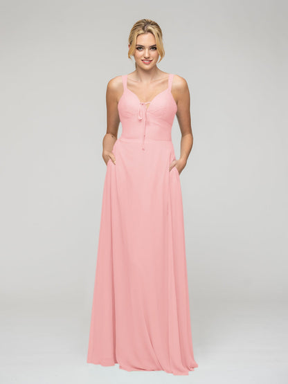 Sweetheart Straps Chiffon Bridesmaid Dresses With Pockets