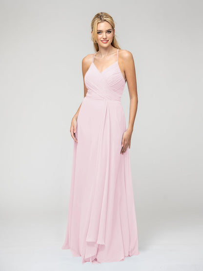 Sweetheart Chiffon Long Bridesmaid Dresses With Crisscross Back