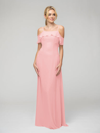 Cold Shoulder Ruffles Chiffon Bridesmaid Dresses With Open Back