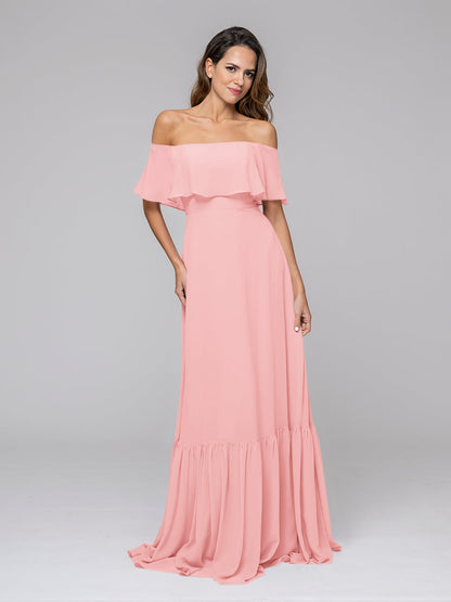 Bohemia A Line Chiffon Off The Shoulder Bridesmaid Dresses