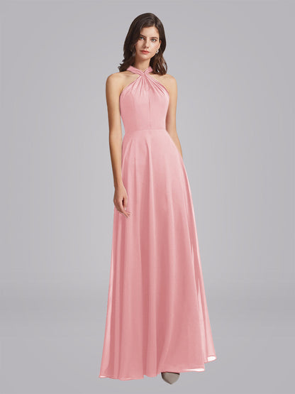 Halter Neckline Chiffon A Line Bridesmaid Dresses