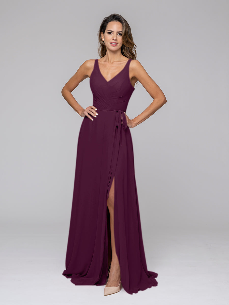 Long dark shop purple bridesmaid dresses