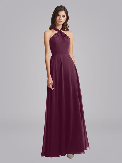 Halter Neckline Chiffon A Line Bridesmaid Dresses