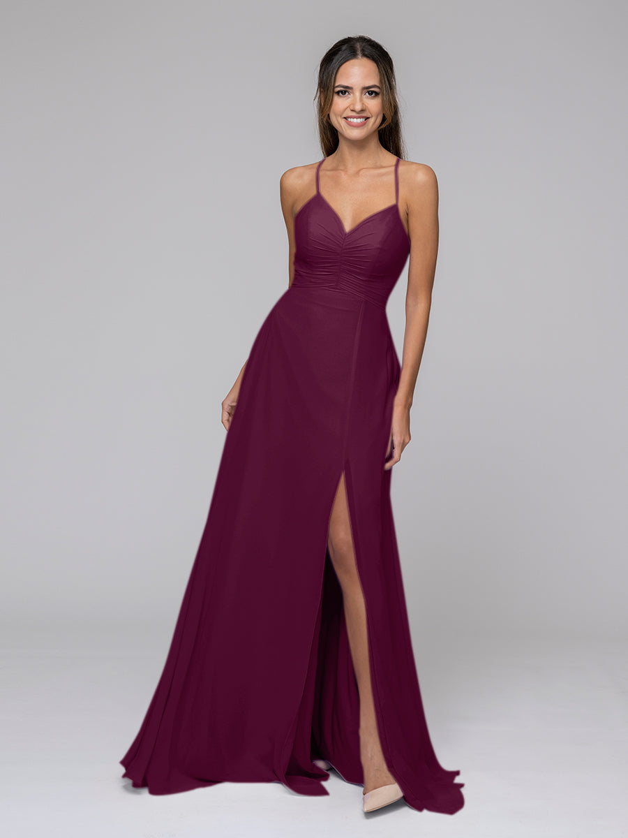 Long chiffon dress 2024 with low crisscross back