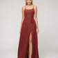 A Line Scoop Neckline Chiffon Slit Belt Bridesmaid Dresses