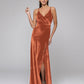 V Neck Velvet Sheath Bridal Party Dresses With Slit