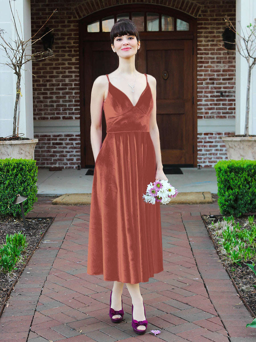 Burgundy tea length outlet bridesmaid dresses