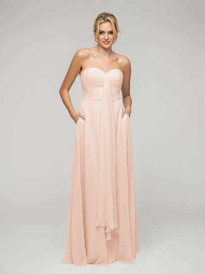 A Line Chiffon Strapless Bridesmaid Dresses With Ribbons