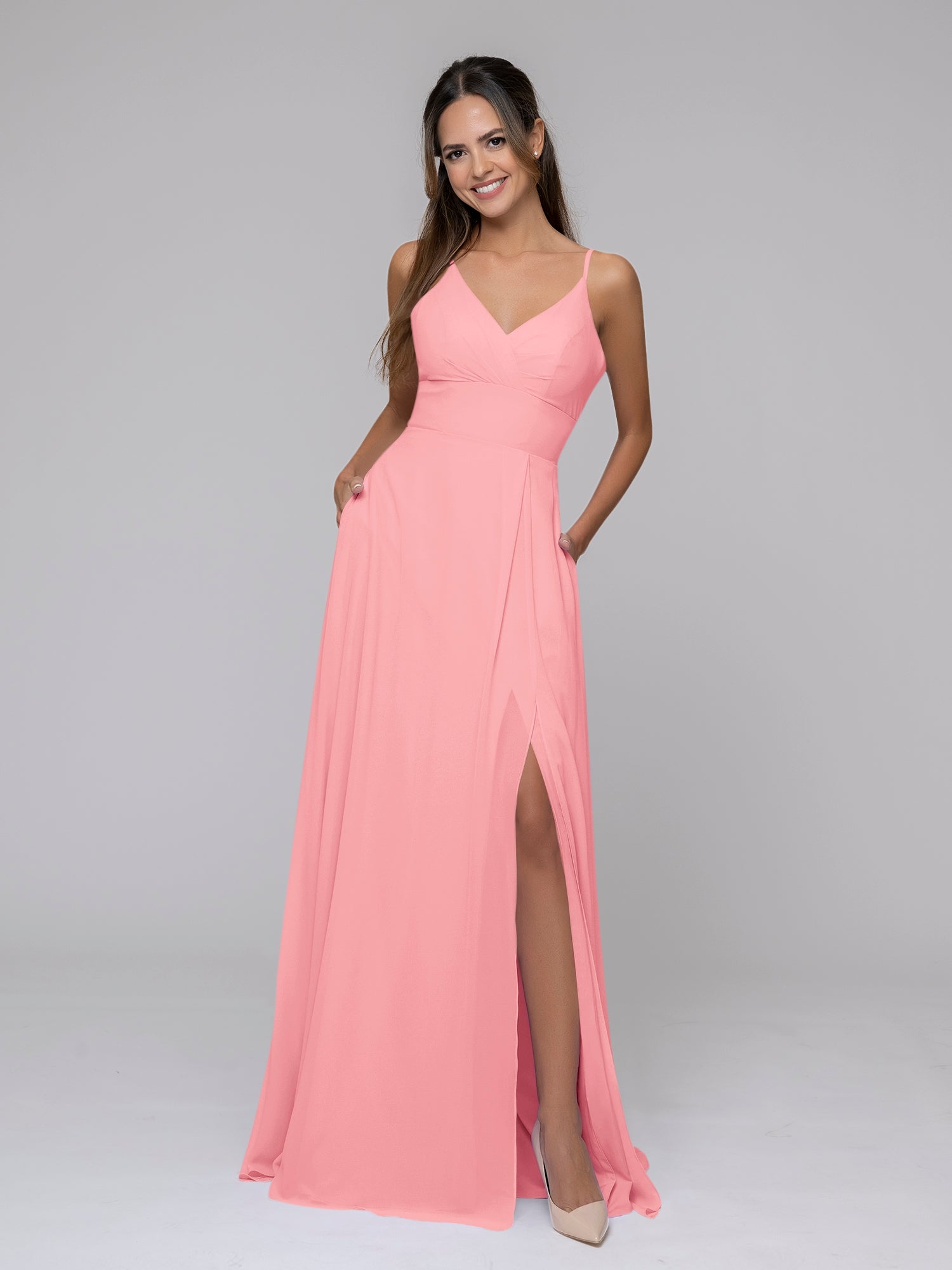 High low coral hot sale bridesmaid dress