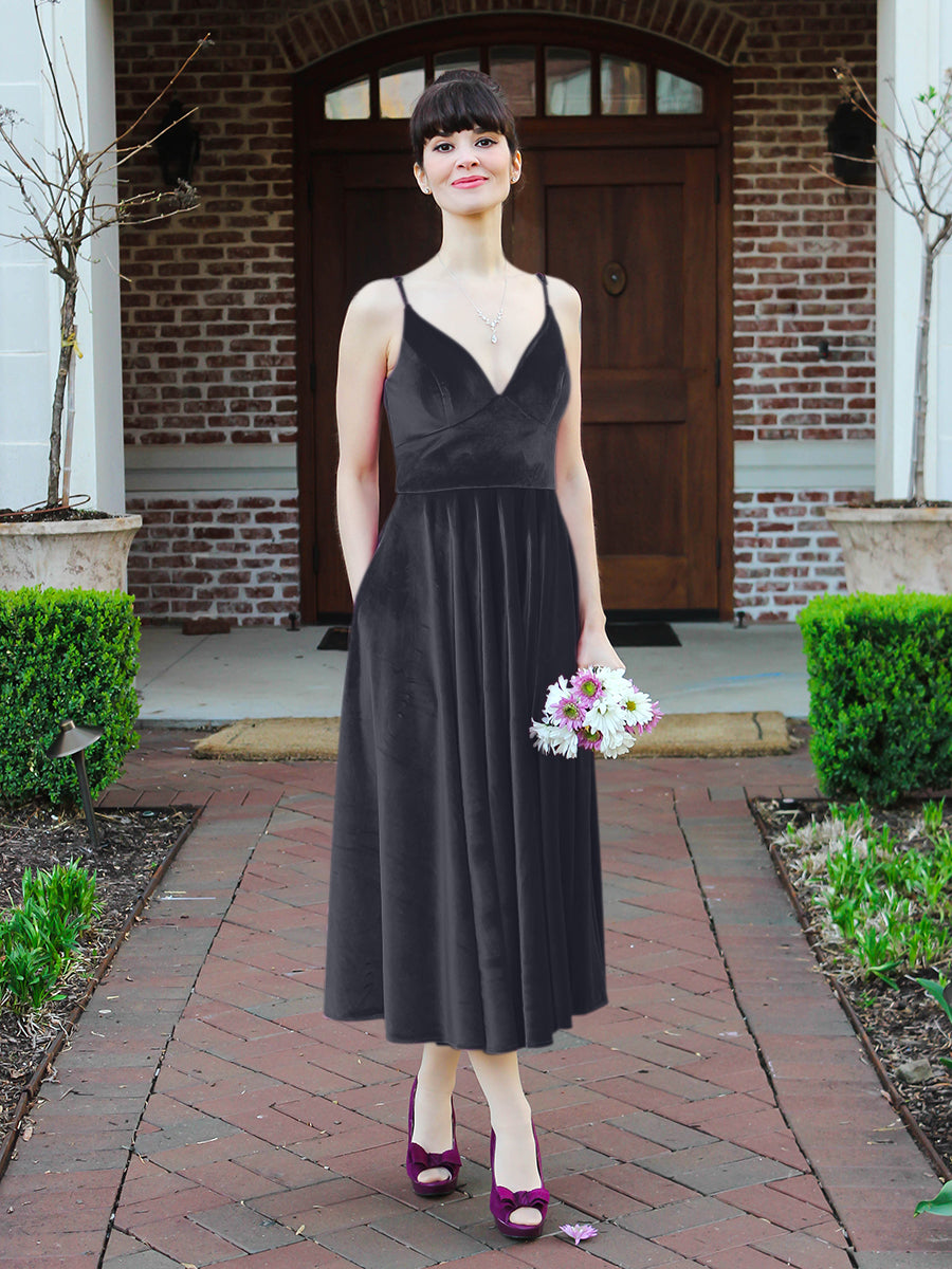 Black Satin Tea Length Dress