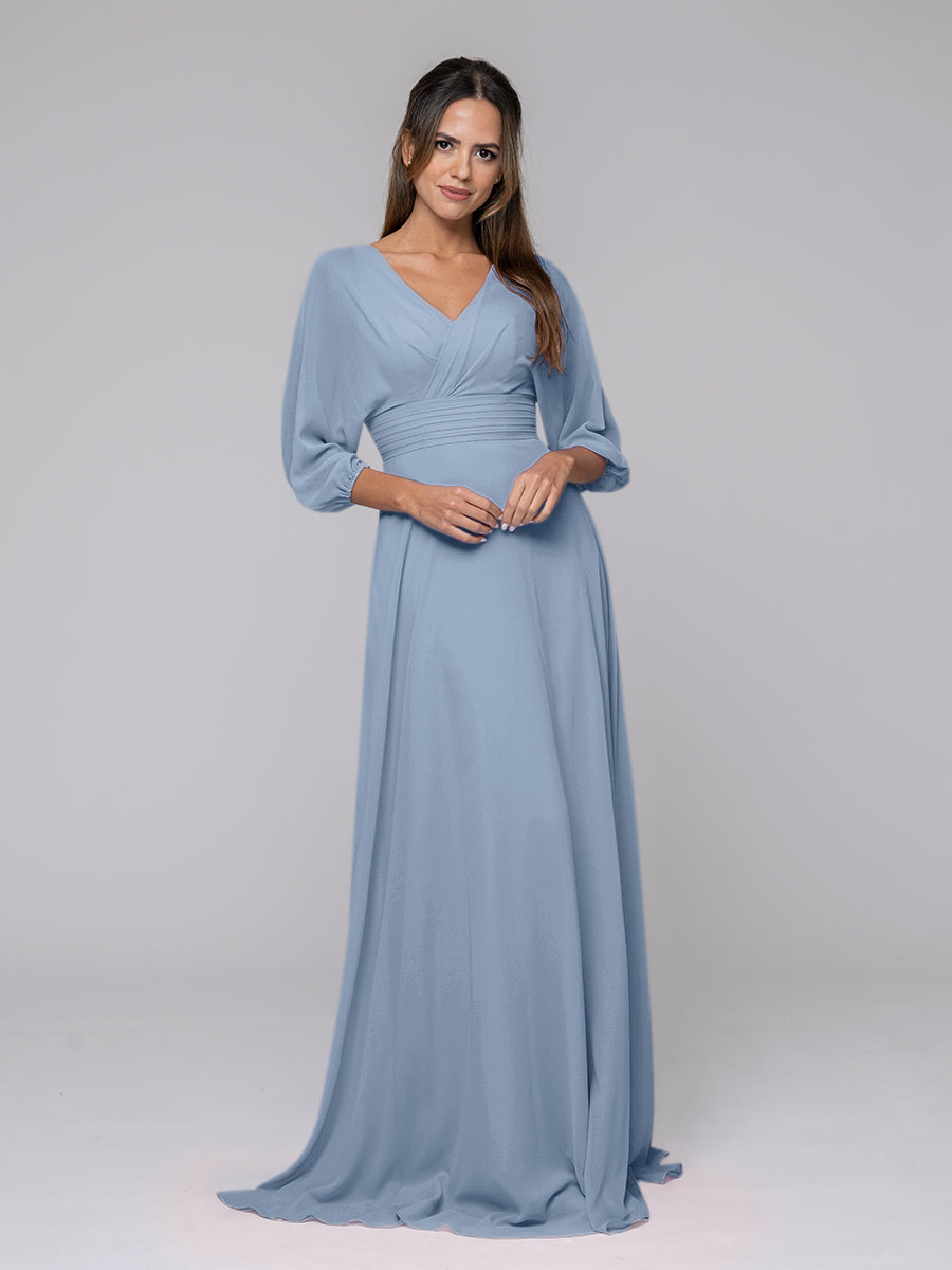 Light blue bridesmaid dresses clearance with sleeves