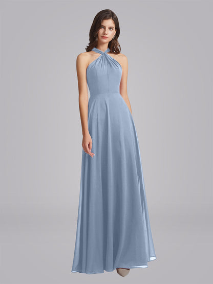 Halter Neckline Chiffon A Line Bridesmaid Dresses