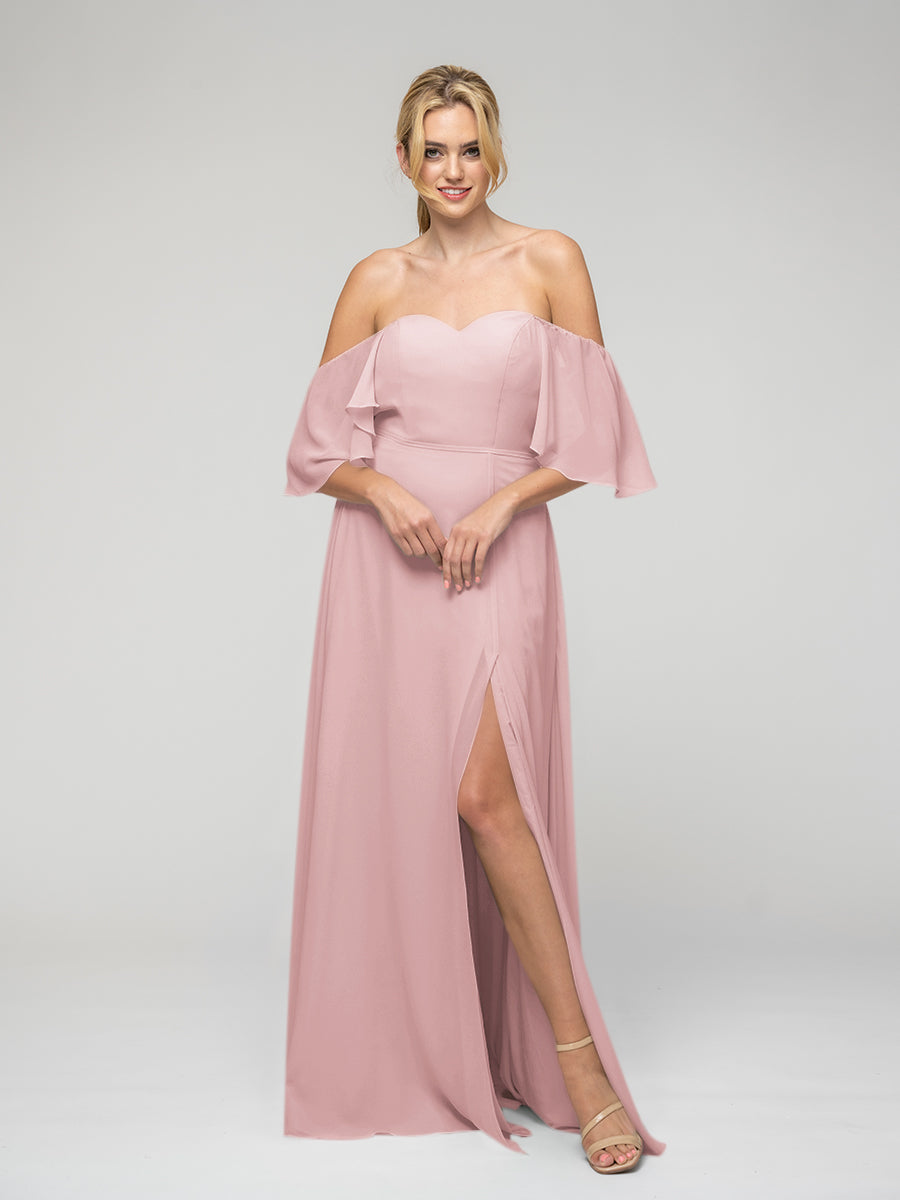 Dusty rose off the shoulder hot sale bridesmaid dress