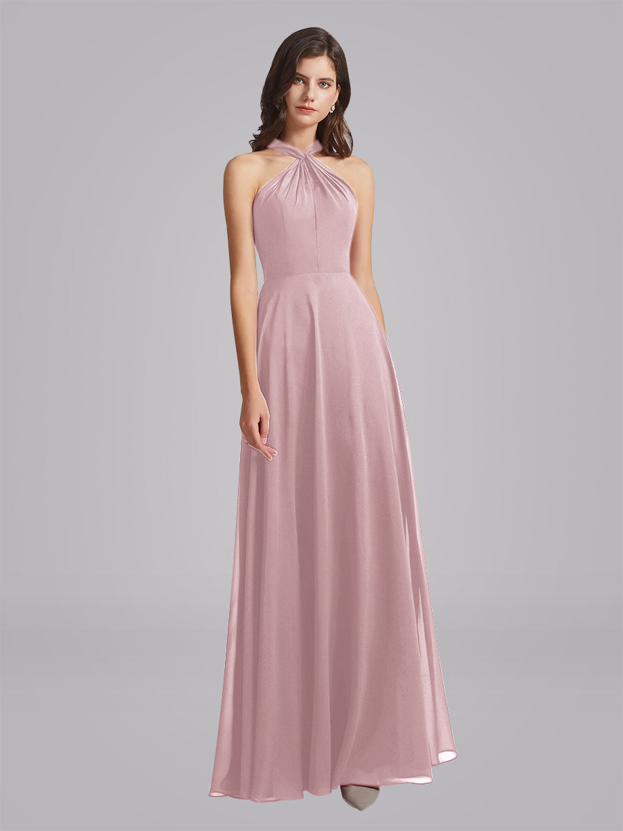 High neck chiffon bridesmaid on sale dress