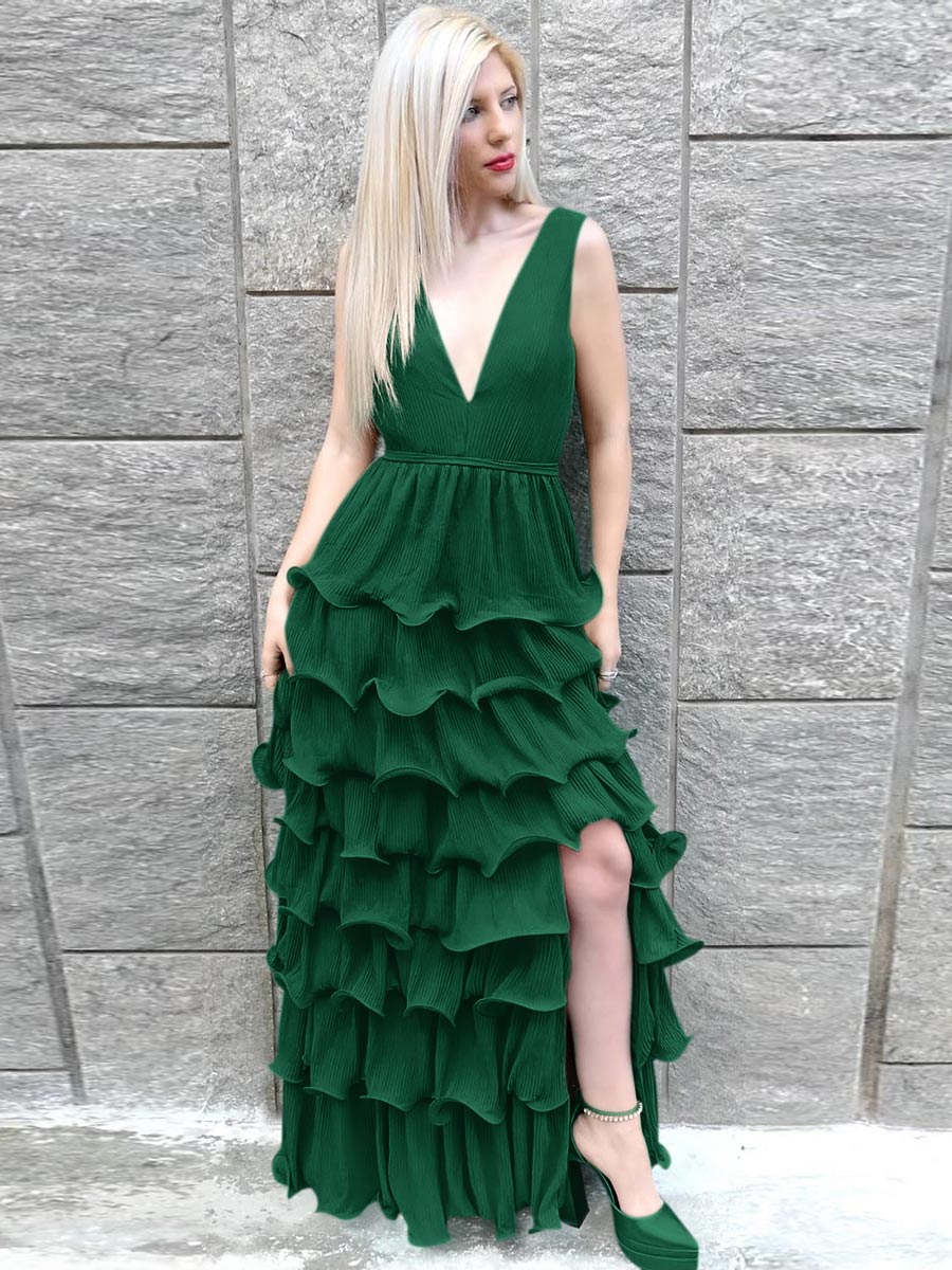 Ruffle green outlet dress