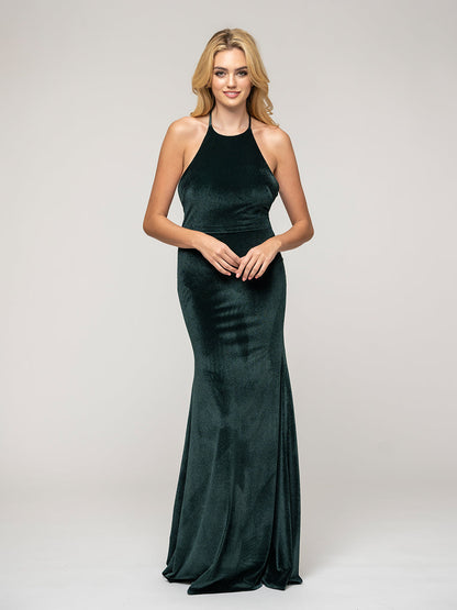 Shoulder-Baring Velvet Long Bridesmaid Dresses With Halter Neck