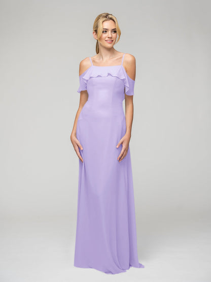 Cold Shoulder Ruffles Chiffon Bridesmaid Dresses With Open Back