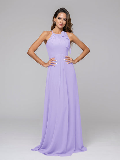 A Line Halter Chiffon Bridesmaid Dresses With Bow