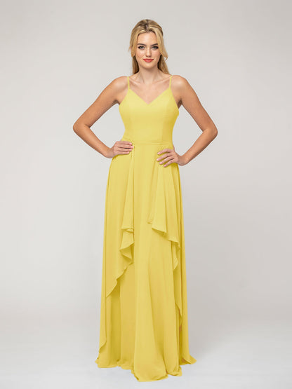 A Line Princess Spaghetti Strap Chiffon Bridesmaid Dresses