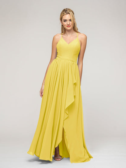 Halter Chiffon Tie Back High Low Bridesmaid Dresses