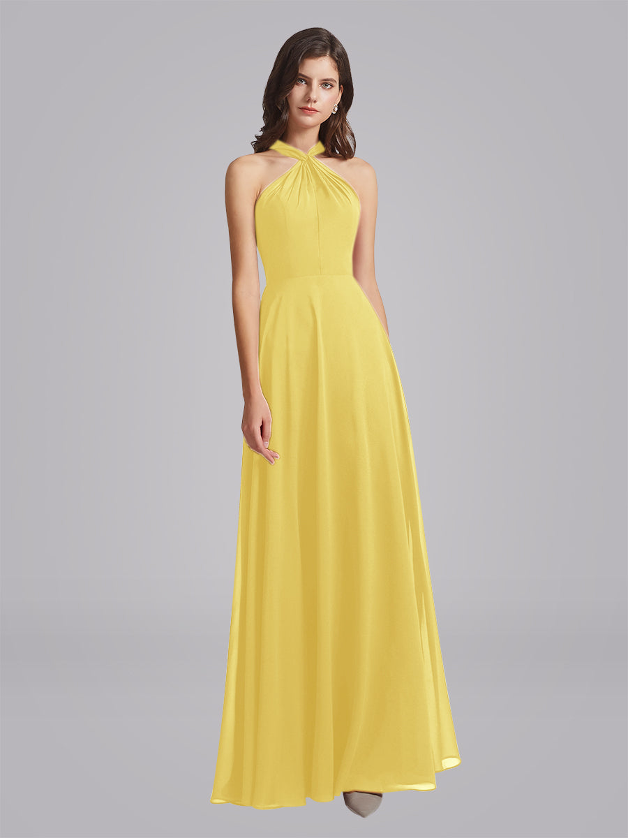 Halter Neckline Chiffon A Line Bridesmaid Dresses