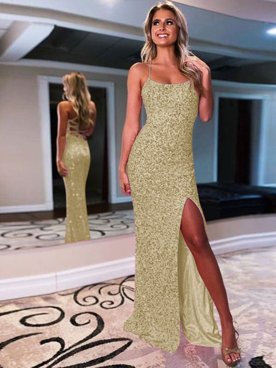 Long gold sparkly outlet dress