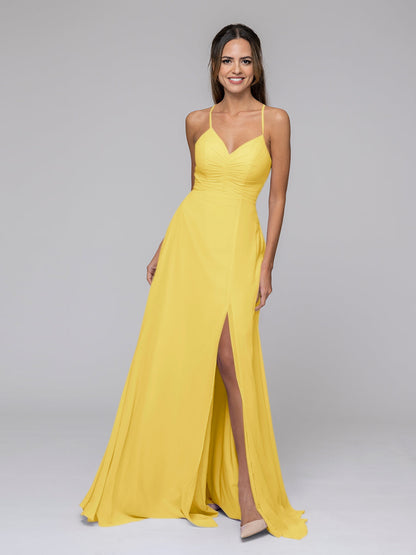 Split Sweetheart Chiffon Long Bridesmaid Dresses With Crisscross Back