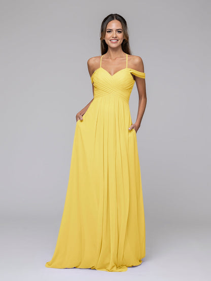 Chiffon Sweetheart Cold Shoulder Crisscross Back Bridesmaid Dresses