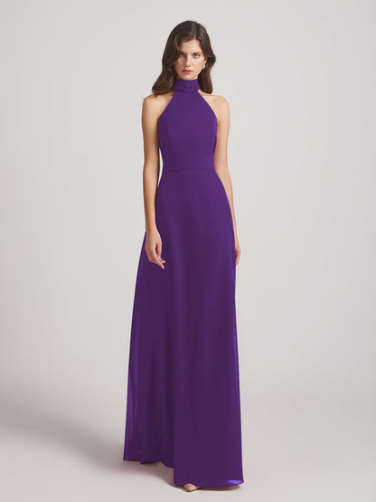 High Neck Chiffon Bridesmaid Dresses With Ribbons