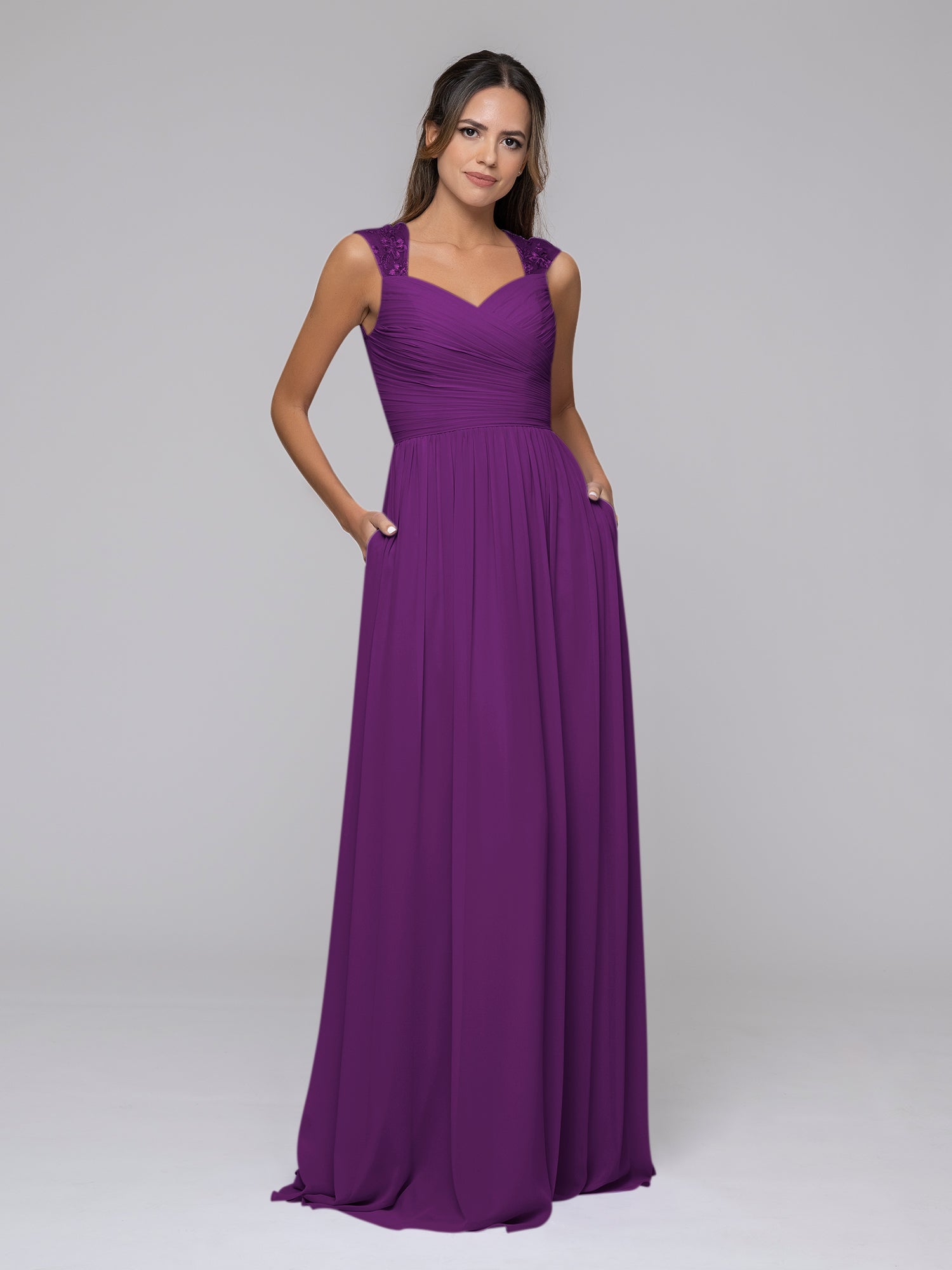 Chiffon Sweetheart Wide Strap Long Bridesmaid Dresses With Pleated